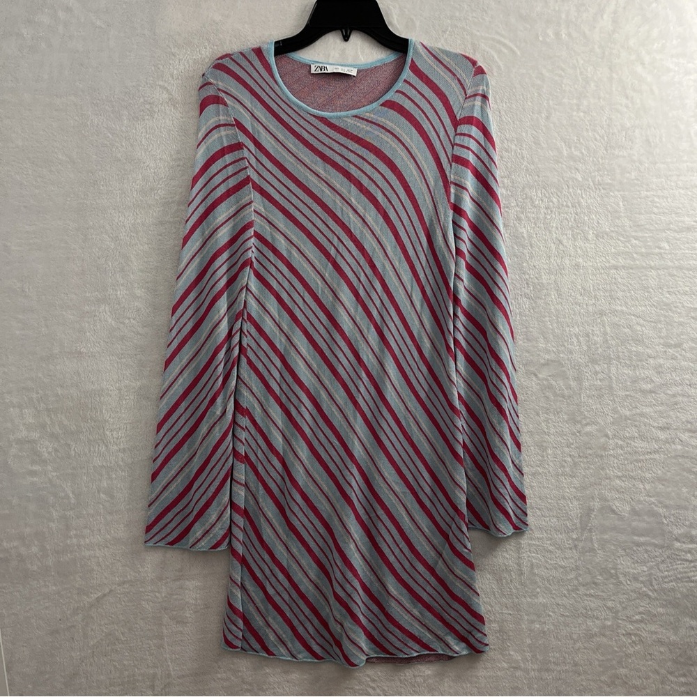 Zara Red and Teal Striped Knit Dress